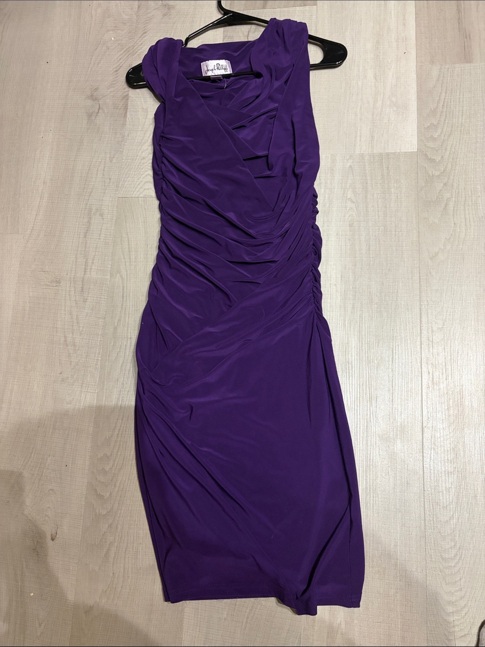 Joseph Ribkoff Purple Sleeveless Ruched Midi Dress